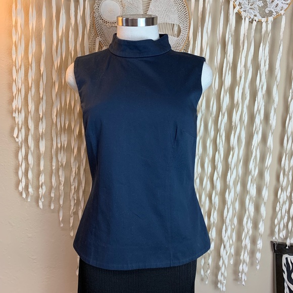 Victoria Beckham Tops - Victoria Beckham Navy Mock Neck Sleeveless Top